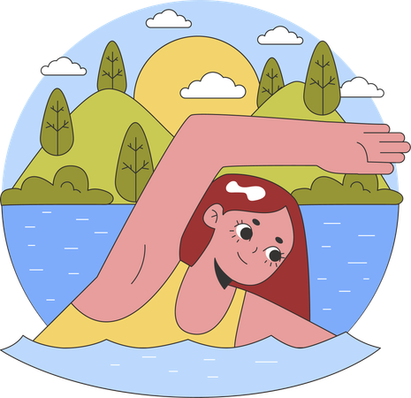 Fille faisant nager dans la mer  Illustration