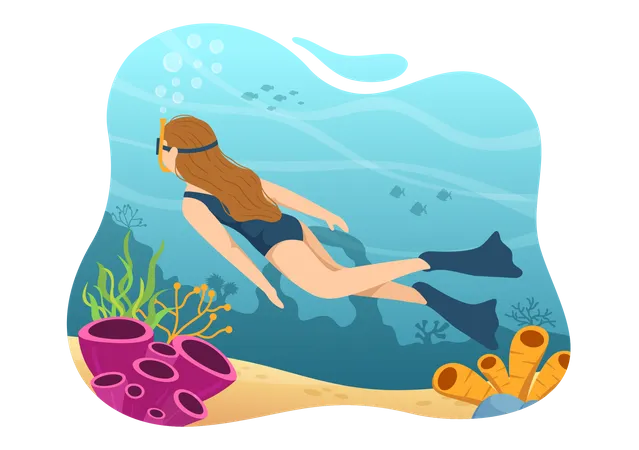 Fille faisant de la natation sous-marine  Illustration
