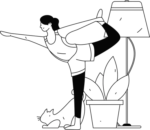 Fille faisant natrajasana à la maison  Illustration