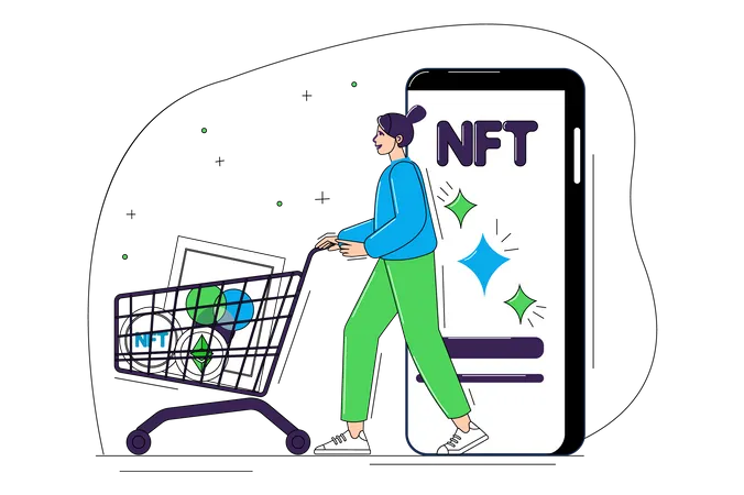 Fille faisant du shopping nft  Illustration