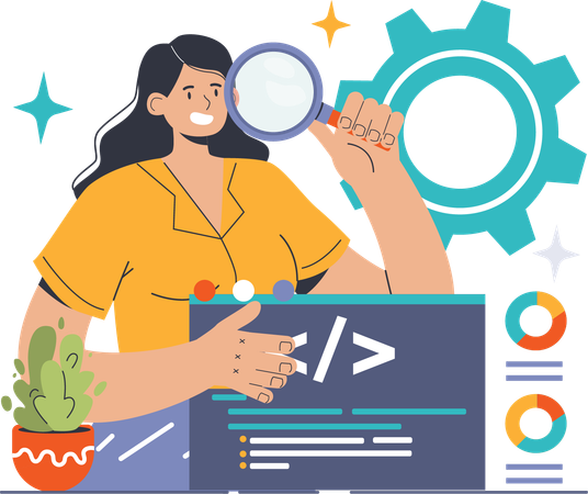 Fille faisant l'optimisation du code  Illustration