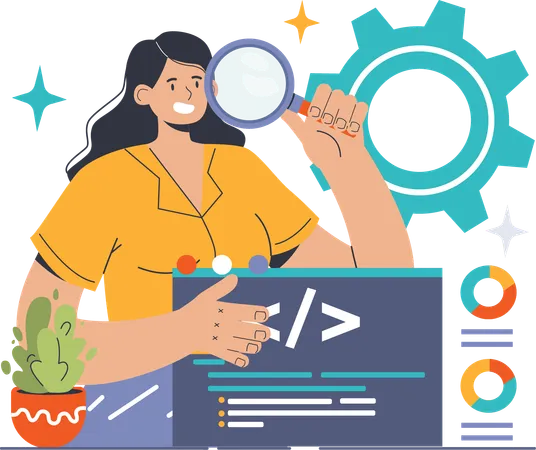 Fille faisant l'optimisation du code  Illustration