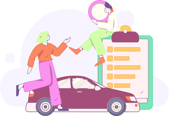 Fille faisant le paiement de l'assurance automobile  Illustration