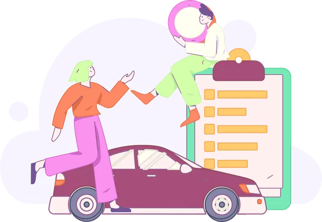 Fille faisant le paiement de l'assurance automobile  Illustration