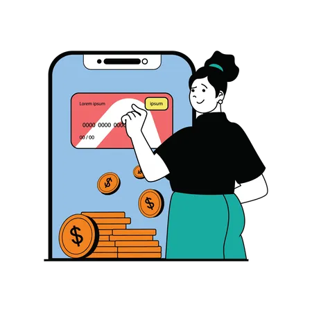 Fille effectuant un paiement en ligne  Illustration