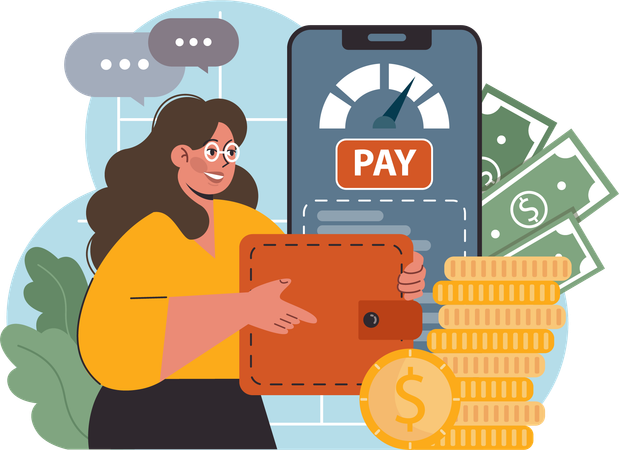 Fille effectuant un paiement en ligne  Illustration