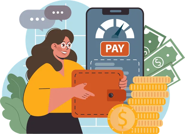 Fille effectuant un paiement en ligne  Illustration