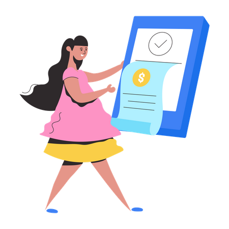 Fille effectuant un paiement en ligne  Illustration