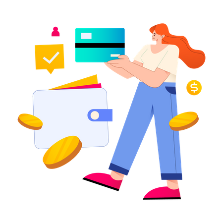 Fille effectuant un paiement en ligne  Illustration