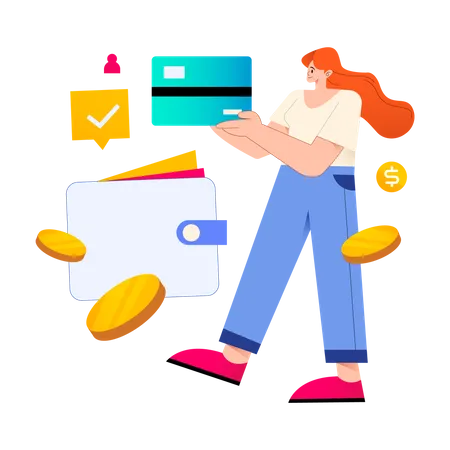 Fille effectuant un paiement en ligne  Illustration