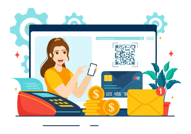 Fille faisant le paiement mobile  Illustration