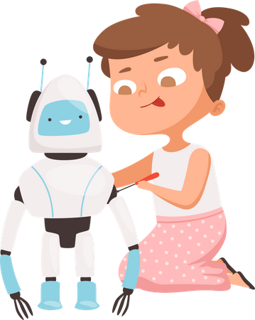 Fille faisant un modèle de robot  Illustration