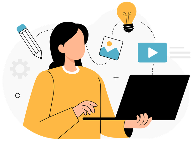 Fille faisant de l'apprentissage interactif en ligne  Illustration
