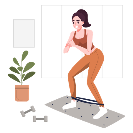 Fille faisant de l'exercice à la maison  Illustration