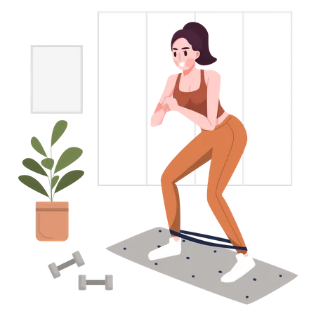 Fille faisant de l'exercice à la maison  Illustration