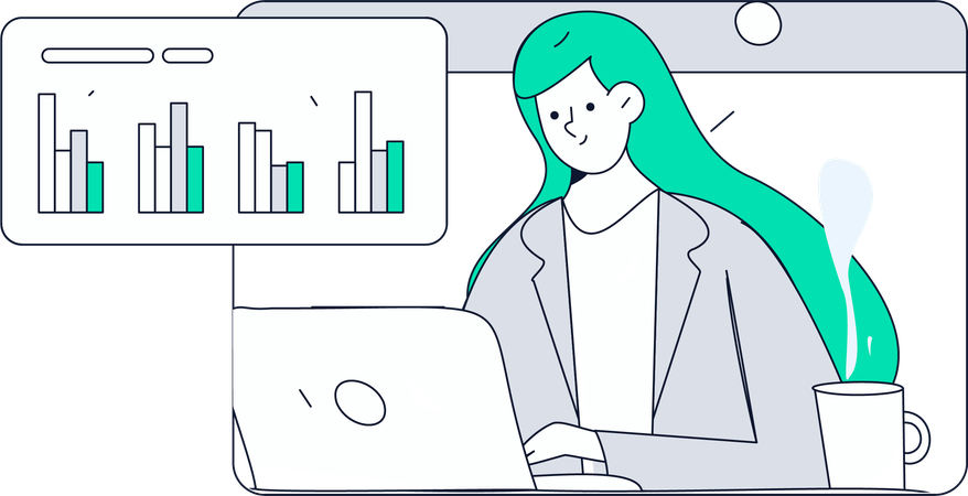 Fille effectuant un examen de données numériques  Illustration