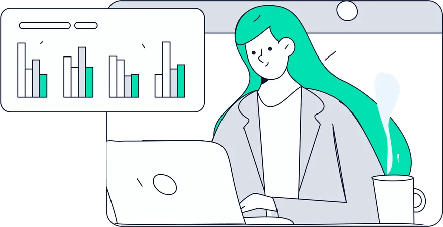 Fille effectuant un examen de données numériques  Illustration