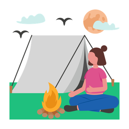 Fille faisant un feu de joie en plein air  Illustration