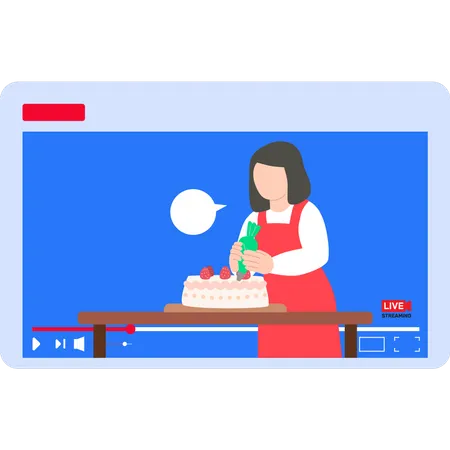 Fille préparant un gâteau en streaming en direct  Illustration