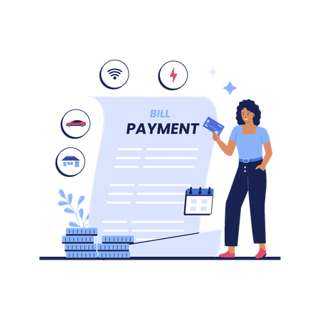 Fille faisant le paiement mensuel de la facture  Illustration