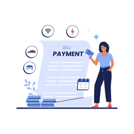 Fille faisant le paiement mensuel de la facture  Illustration