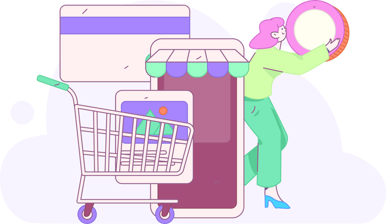 Fille effectuant un paiement en espèces pour faire du shopping  Illustration