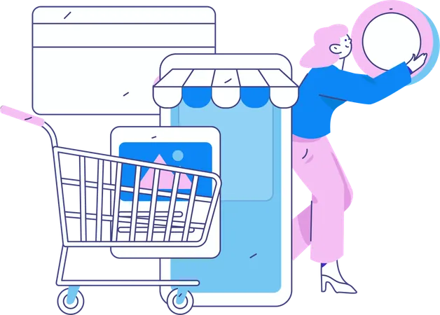 Fille effectuant un paiement en espèces pour faire du shopping  Illustration