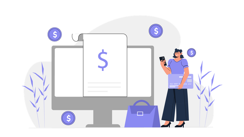 Fille effectuant un paiement en ligne  Illustration