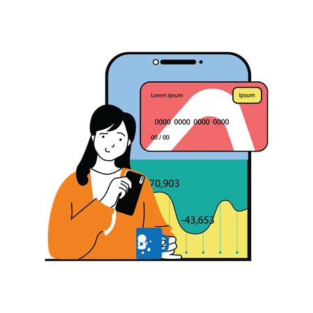 Fille effectuant un paiement en ligne par carte  Illustration