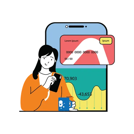 Fille effectuant un paiement en ligne par carte  Illustration