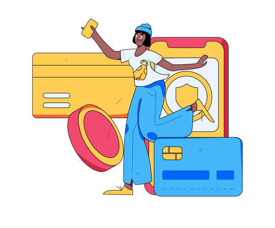 Fille faisant le paiement mobile  Illustration