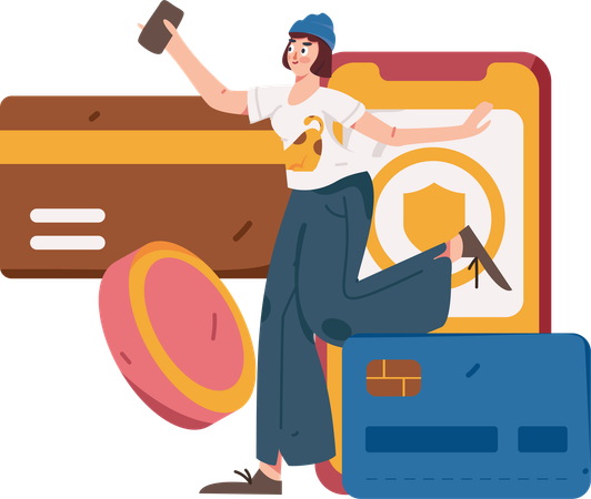 Fille faisant le paiement mobile  Illustration