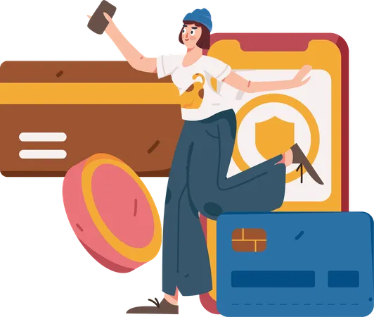 Fille faisant le paiement mobile  Illustration