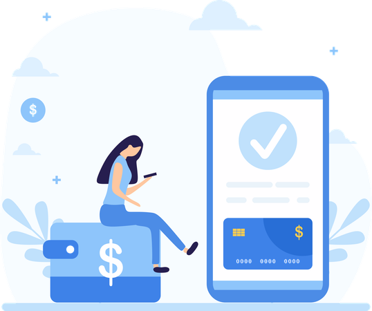 Fille faisant le paiement mobile  Illustration