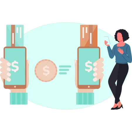 Fille faisant le paiement mobile  Illustration