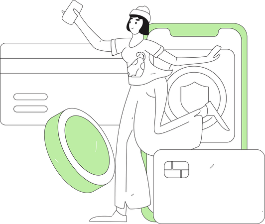 Fille faisant le paiement mobile  Illustration