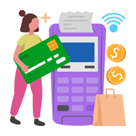 Fille effectuant un paiement sans contact  Illustration