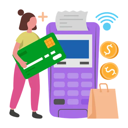 Fille effectuant un paiement sans contact  Illustration