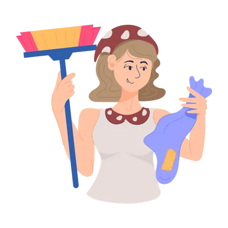 Fille faisant le service de nettoyage  Illustration