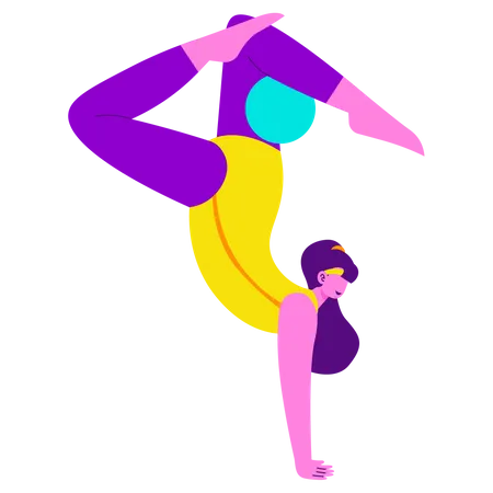 Fille faisant une activité de gymnastique avec un ballon de gymnastique  Illustration