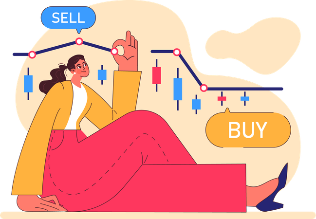 Fille faisant une analyse boursière  Illustration