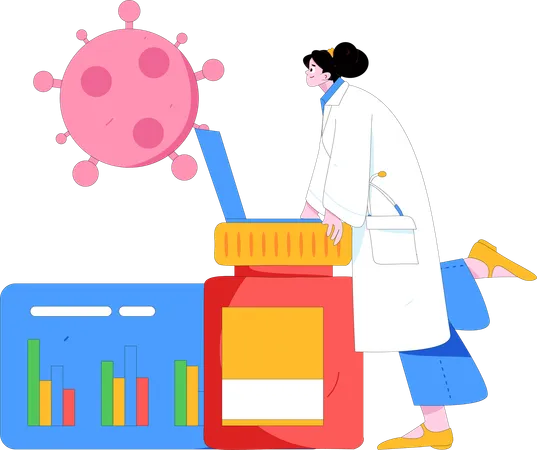 Fille faisant une analyse corona  Illustration