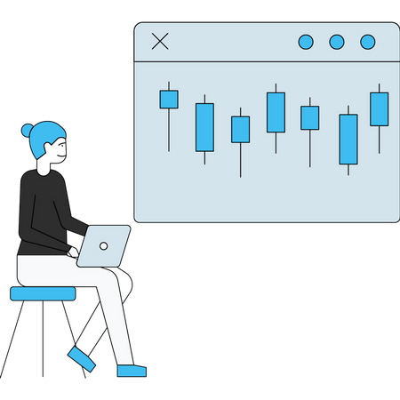 Fille faisant une analyse du commerce en ligne  Illustration