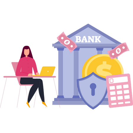 Fille faisant des opérations bancaires en ligne  Illustration