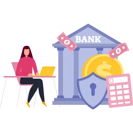 Fille faisant des opérations bancaires en ligne  Illustration