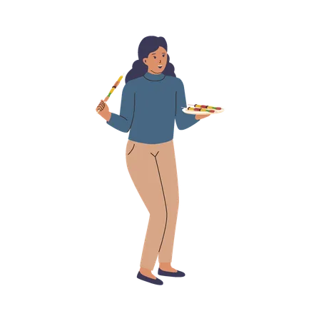 Fille faisant une soirée barbecue  Illustration