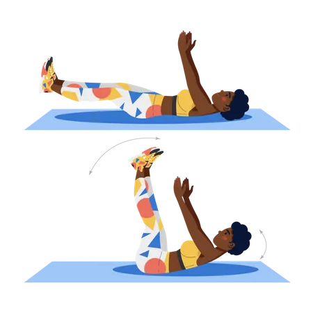 Crunch De Jambe Sureleve Jeune Athlete Feminine Faisant Des Exercices De Fitness Fitness A La Maison Illustration