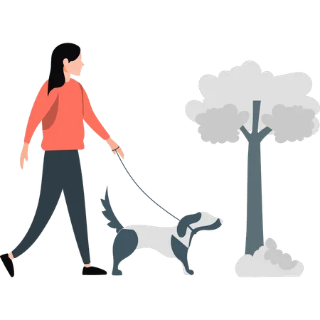 Fille faisant une promenade matinale avec son chien  Illustration