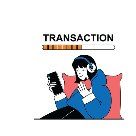 Fille faisant une transaction en ligne  Illustration