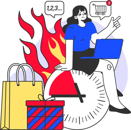 Fille faisant du shopping en vente chaude  Illustration